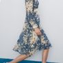 Zara floral midi dress blue and white S Image 9