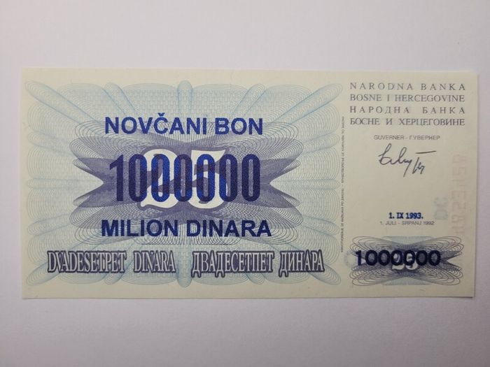Bosnia - Herzegovina  100,000-100.000,000 Dinara, 1992-1994, 6 notes