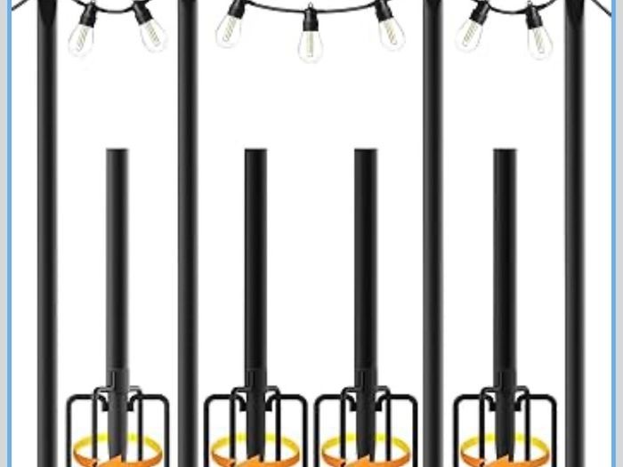 4pack 3M String Light Pole, Metal Outdoor String Light Pole, Suitable for Courtyard,Backyard,Garden,Patio,Party,Wedding Hanging Light Pole,Rustproof and Sturdy with Hooks.
