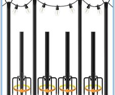 4pack 3M String Light Pole, Metal Outdoor String Light Pole, Suitable for Courtyard,Backyard,Garden,Patio,Party,Wedding Hanging Light Pole,Rustproof and Sturdy with Hooks.