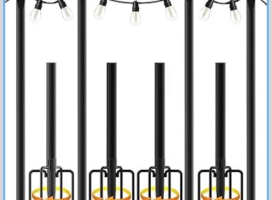 4pack 3M String Light Pole, Metal Outdoor String Light Pole, Suitable for Courtyard,Backyard,Garden,Patio,Party,Wedding Hanging Light Pole,Rustproof and Sturdy with Hooks.