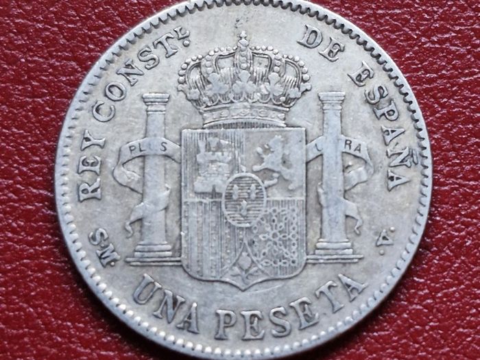 1903 S M V Spain 1 Peseta - Alfonso XIII 4th portrait Silver coin