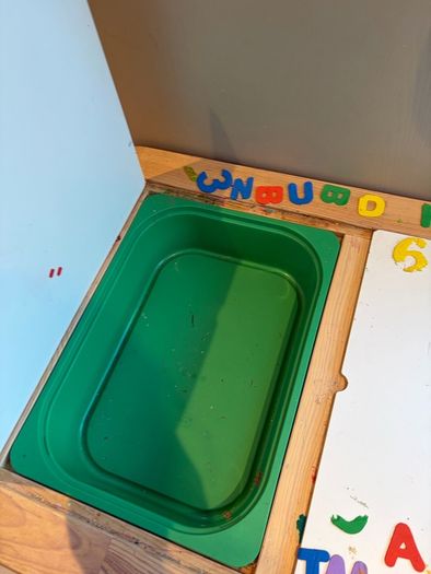 Trofast kids table with 2 bins