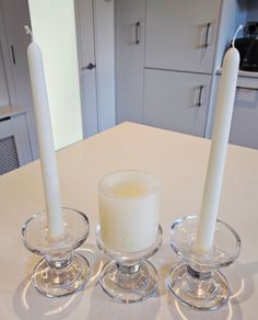 Clear Glass Unity Candle Holders Set of 3 (Plus 4 White Taper Candles Included)