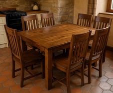 Solid wood dining table + 6 matching chairs