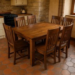 Solid wood dining table + 6 matching chairs