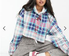 Tommy Jeans logo crop hoodie in tartan medium M SOLD OUT