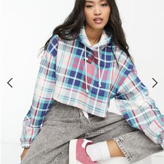 Tommy Jeans logo crop hoodie in tartan medium M SOLD OUT