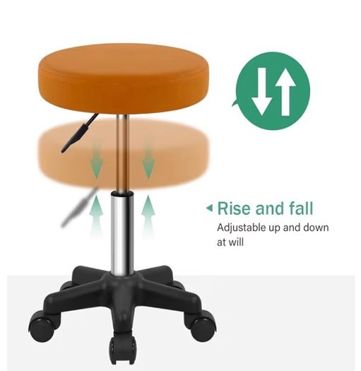 Round Rolling Stool with Wheels Height Adjustable Spa Stool for Salon Massage Home Kitchen Brown