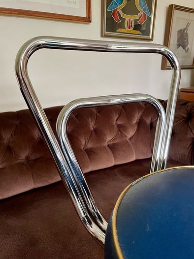 Mid 1959s Art Deco Inspired Chrome Bar Stool with Original Seat Top