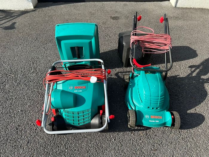 Bosch electric lawnmower & thatcher