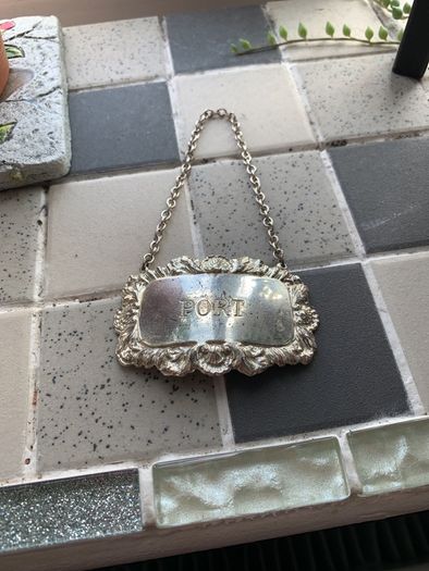 retro port decanter label silver plated