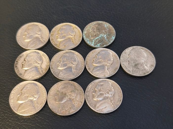 1948-1994 10 x US 5 Cent Coins Nickels Jefferson Lot