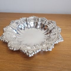 Vintage English silver plate Ornate  Floral Serving Dish Tray