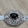 Vintage Sterling Silver 925 Filigree Black Onyx Brooch Pendant Image 4