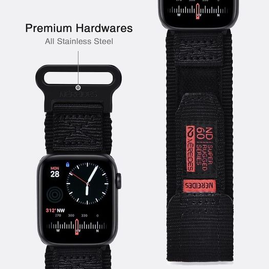 Nereides Compatible with Apple Watch Straps Series 11 10 9 8 7 6 5 4 SE 3/2/1 Ultra 3/2/1, Nylon Sport Replacement Band for iWatch Strap 46mm 45mm 44mm 49mm (L, Black)