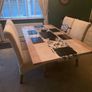 Marble table with 4 cream leather chairs Image 4