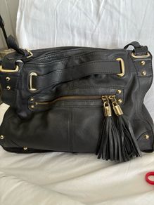 Black pure leather handbag Dune