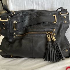 Black pure leather handbag Dune