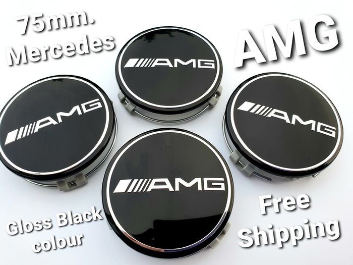 4x AMG Gloss BLACK Mercedes Benz 75mm Alloy Wheel Center Caps cap Hub Cover E S C S CLK 75