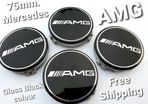 4x AMG Gloss BLACK Mercedes Benz 75mm Alloy Wheel Center Caps cap Hub Cover E S C S CLK 75