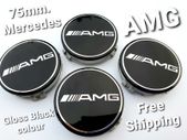 4x AMG Gloss BLACK Mercedes Benz 75mm Alloy Wheel Center Caps cap Hub Cover E S C S CLK 75