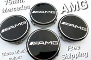 4x AMG Gloss BLACK Mercedes Benz 75mm Alloy Wheel Center Caps cap Hub Cover E S C S CLK 75