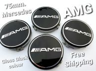 main image for ad 4x AMG Gloss BLACK Mercedes Benz 75mm Alloy Wheel Center Caps cap Hub Cover E S C S CLK 75
