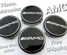 4x AMG Gloss BLACK Mercedes Benz 75mm Alloy Wheel Center Caps cap Hub Cover E S C S CLK 75