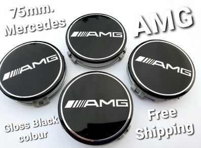 4x AMG Gloss BLACK Mercedes Benz 75mm Alloy Wheel Center Caps cap Hub Cover E S C S CLK 75