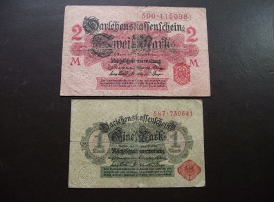 Germany. Darlehnskassenschein. 1 Mark & 2 Mark (12.8.1914)