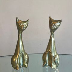 Pair of Mid Century Brass Siamese Cats, Vintage Figurines