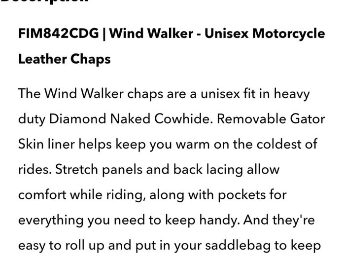 Motorbike Leather Chaps Unisex