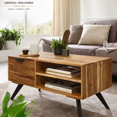 Wood Coffee Table for Living Room  95 cm with Storage