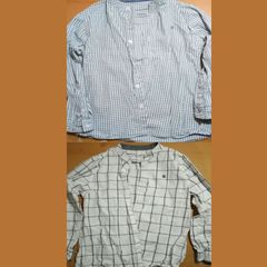 Boys shirts - small green & white squares - size 6-7years - suit shirt - black & white large squares pattern