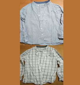 Boys shirts - small green & white squares - size 6-7years - suit shirt - black & white large squares pattern