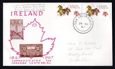 1967 Ireland Canadian Confederation Centenary Commemorative Stamp Illustrated First Day Cover (FDC) with Dun Laoghaire Cancel