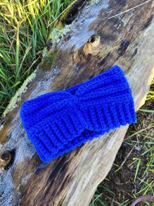 Handmade crochet warm headband, blue wooly ear warmer