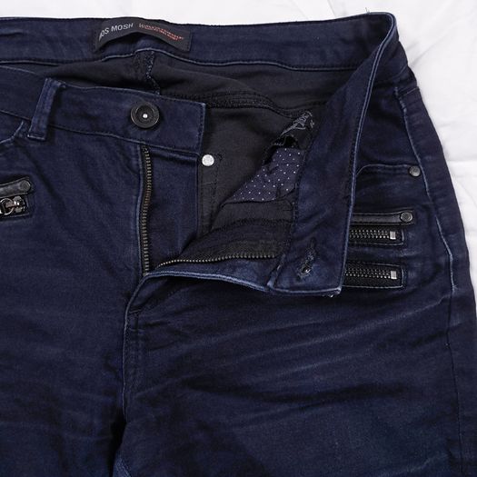 Mos Mosh Dark Blue Moto Biker Zip Detail Skinny Denim Jeans Size 28/10UK/38EU