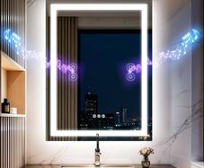LED Bathroom Mirror with Lights,Bluetooth Dual Speaker,Anti-Fog,3 Color Temperature,Dimmable Brightness,Memory Function,Waterproof,Wall Mount Design,Tempered Glass (3 Light Modes, 60Lx80W CM