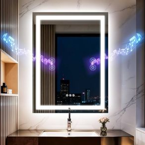 LED Bathroom Mirror with Lights,Bluetooth Dual Speaker,Anti-Fog,3 Color Temperature,Dimmable Brightness,Memory Function,Waterproof,Wall Mount Design,Tempered Glass (3 Light Modes, 60Lx80W CM