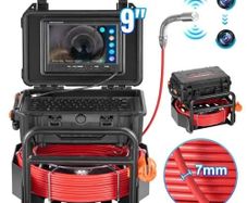 165 ft/50m, Self-Leveling Drain Camera with 512Hz Transmitter, Distance Counter, 9" Screen 1080P HD Snake Plumbing Camera