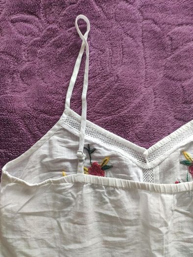 FF Tesco White Embroidered Floral Cotton Cami Top Peplum Hem