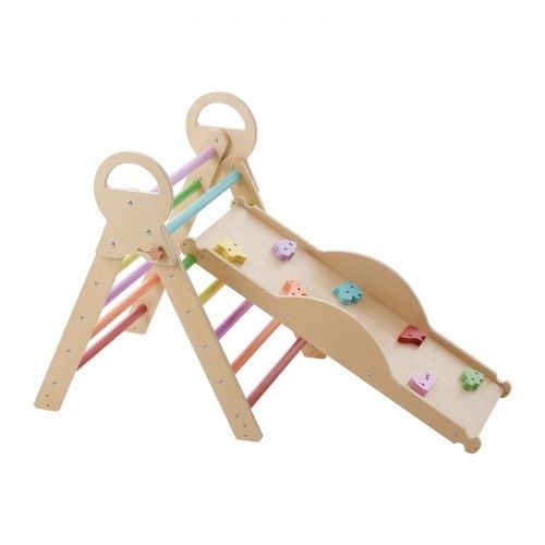 Pikler Triangle Set, 9-in-1 Toddler Climbing Toys Indoor, with Xylophone, Cushion, Triangle, Arch, and Ramp, 68 kg Load, Foldable Montessori Climbing Set for Toddlers and Kids, Rainbow