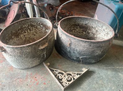 Very Old Cast Pots & Bracket
