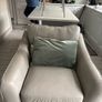 Reduced kingsize bed frame with matching curtains and leather armchair Image 6