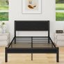 Double Bed Frame with Wooden Storage Shelf Headboard, Metal Platform Bed Frame Double Bed, No Box Spring Needed, Enhanced Support, Black Image 9