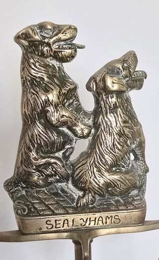 Victorian Sealyham Terrier Brass Fireplace Tool Set