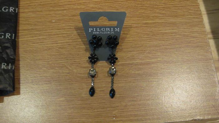 Ideal gift idea Pilgrim black flower design earrings with ruby red and crystal diamante detail