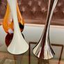Vintage 20th Century Heavy Asymmetrical Stainless Steel and White Enamel Pair Of Candle Holders Image 10